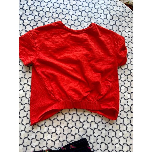 A New Day Orange Red Twist Front Tee Medium 100% Cotton Short Sleeve Top Elastic - Picture 4 of 8